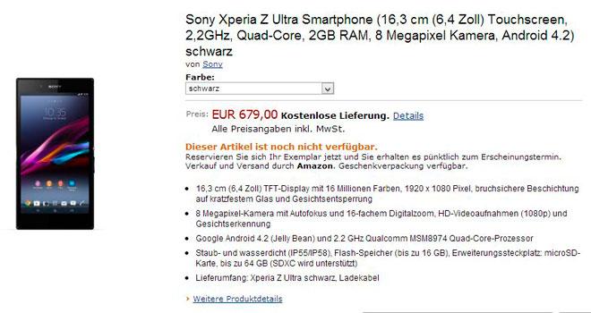 Venta anticipada del Sony Xperia Z Ultra