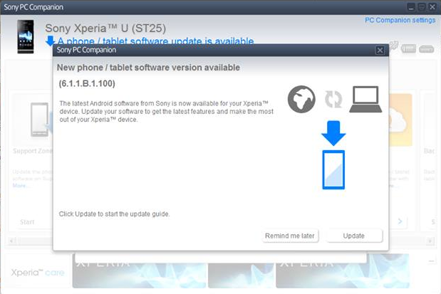 Actualización Sony Xperia U mediante PC Companion