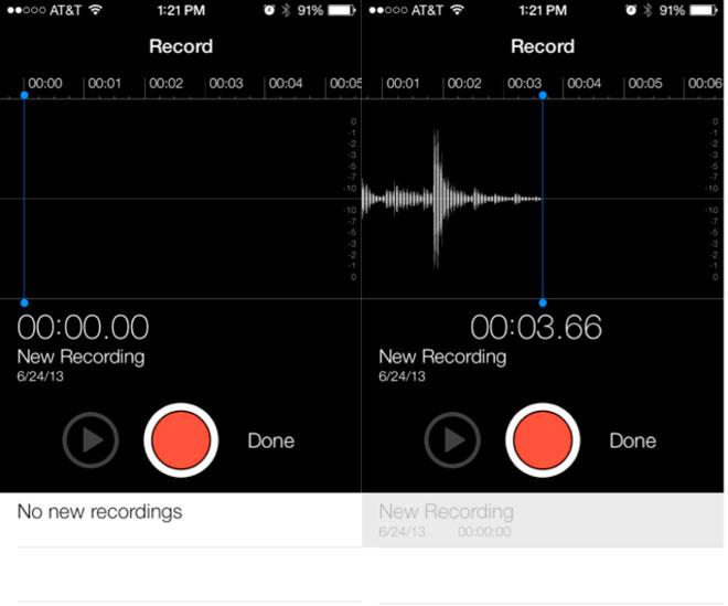 Voice Memos en iOS 7 Beta 2