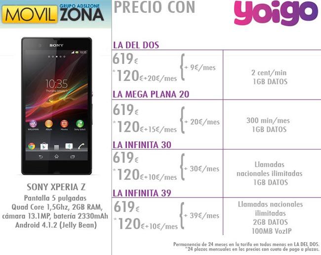 Sony Xperia Z, precios y tarifas con los distintos operadores