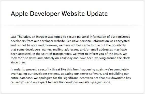 La web de Desarrolladores de Apple ha sido hackeada.