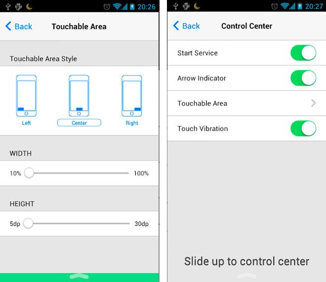 Ajustes y configuracion de Control Center para Android