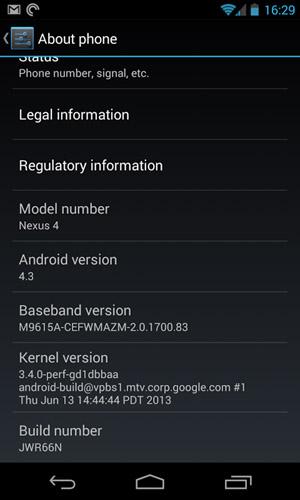 Aparece un Nexus 4 con Android 4.3.
