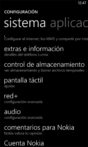 Nokia Lumia 925 ajustes de temperatura de color