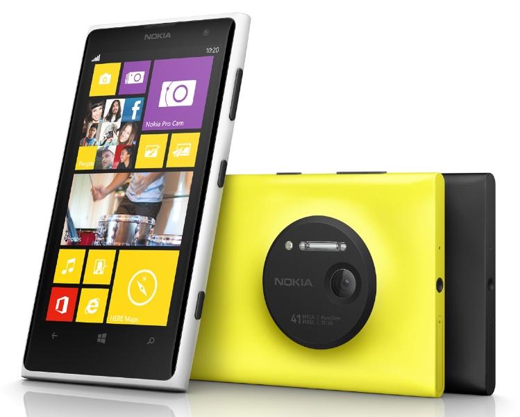 Nokia Lumia 1020 en color blanco y amarillo
