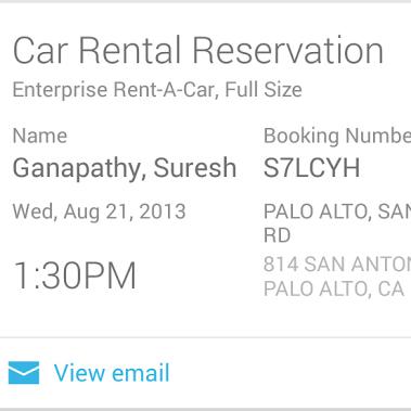 Tarjeta Google Now para alquiler de coches.