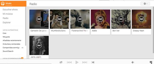 Interfaz Google Play Music Premium.