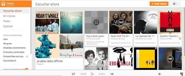 Interfaz Google Play Music Premium.