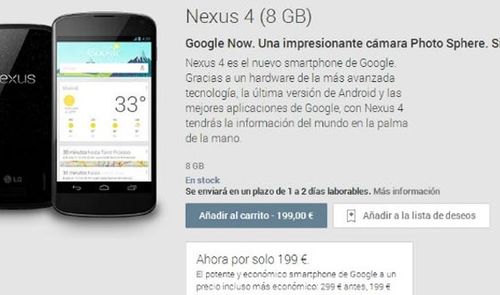 Google baja 100 euros el precio del Nexus 4.