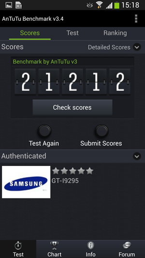 Prueba AnTuTu del Samsung Galaxy S4 Active
