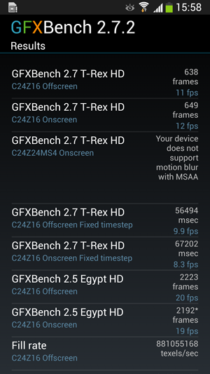 Prueba GFXBench del Samsung Galaxy S4 Active