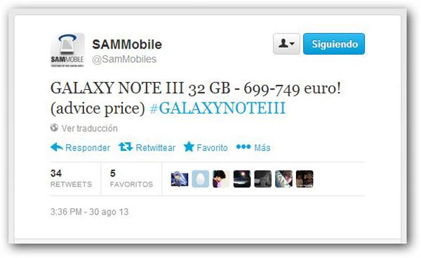 Precio del Samsung Galaxy Note 3