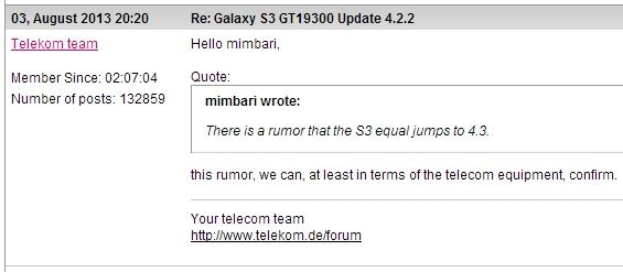 Un representante de Deutsche Telekom confima que se omitirá Android 4.2.2 en el Samsung Galaxy S3.