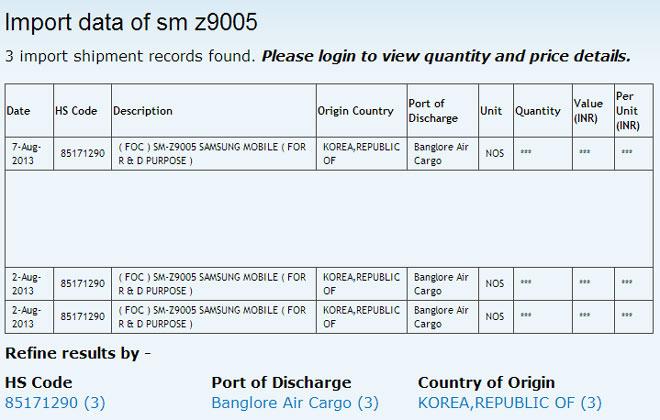 Referencia del Samsung SM-Z9005 en Zauba