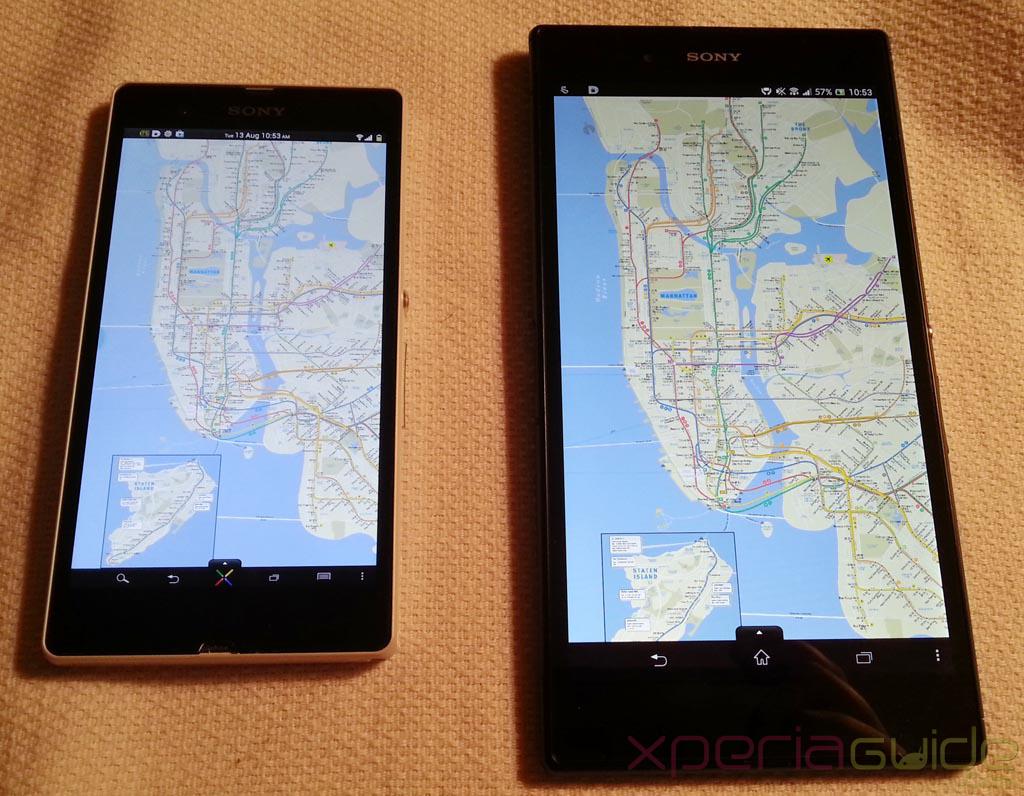 Comparación de las pantallas del Xperia Z Ultra y el Xperia Z.