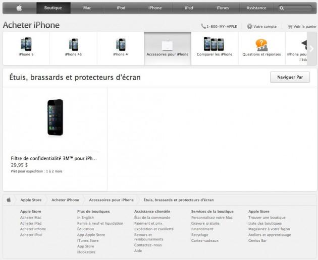IPhone 5S en la web en francés de Apple en Canadá.