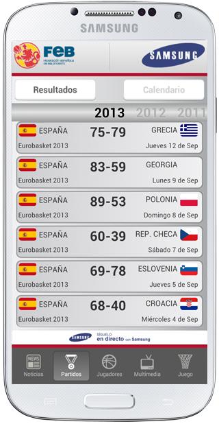 Listado de partidos en Selección Española de Baloncesto