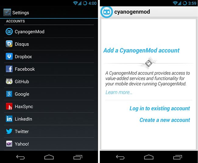 Captura de CyanogenMod Account