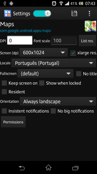 Opciones de aplicación del módulo Xposed