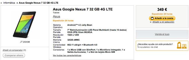 Nuevo Nexus 7 LTE disponible en Fnac.