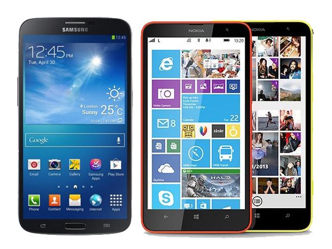 Samsung Galaxy Mega 6.3 y Lumia 1320.