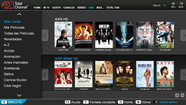Películas en el servicio TotalChannel
