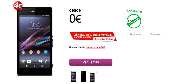 Sony Xperia Z1 por 0€ con Vodafone.
