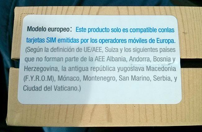 Nota en las cajas del Samsung Galaxy Note 3 españoles.