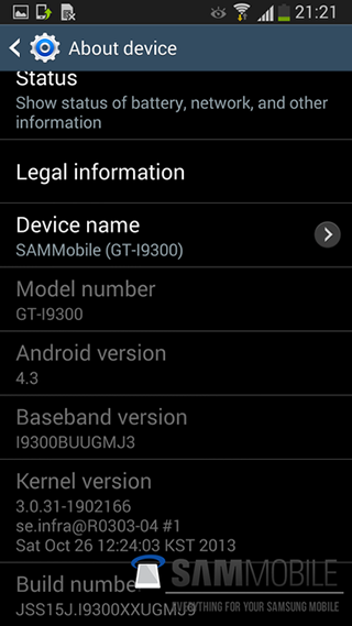 Android 4.3 Samsung Galaxy S III