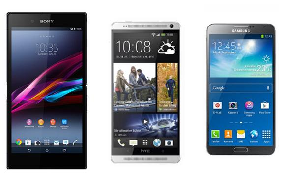 Sony Xperia Z Ultra, HTC One Max y Galaxy Note 3.