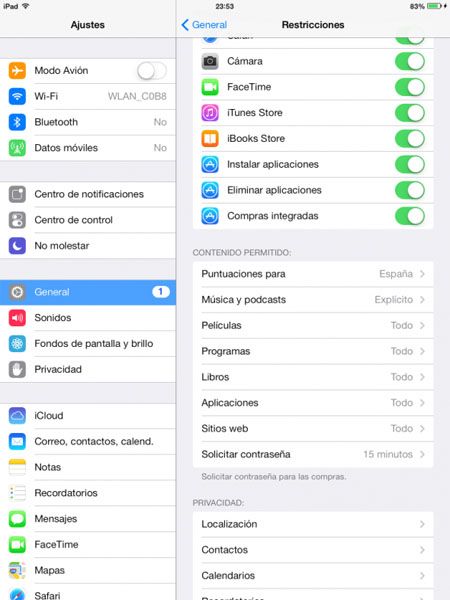 Control parental iPad.
