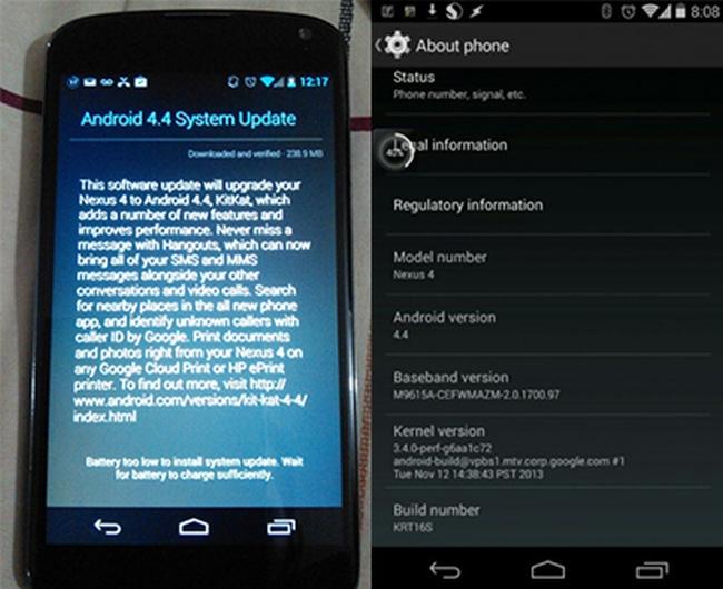 Android 4.4 KitKAt en Nexus 4.