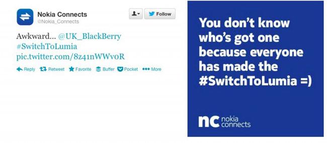 Nokia se burla de BlackBerry a través de Twitter.