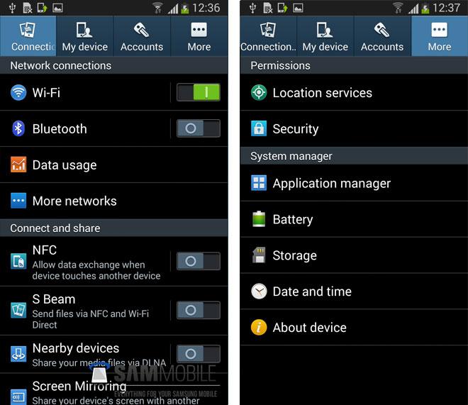 Interfa del Samsung Galaxy Note 2 con Android 4.3