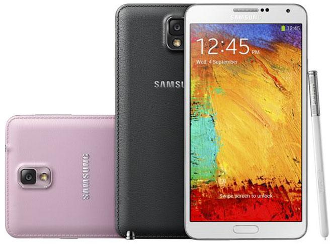Samsung Galaxy Note 3 en colores negro, blanco y rosa