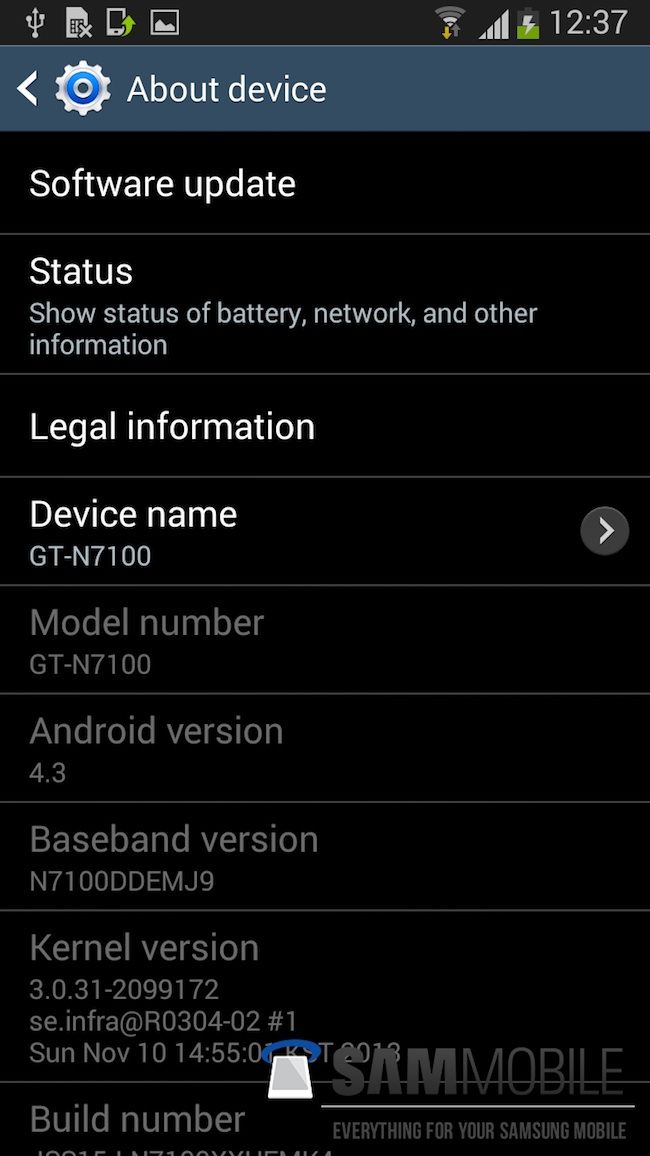 android 4.3 samsung galaxy note 2