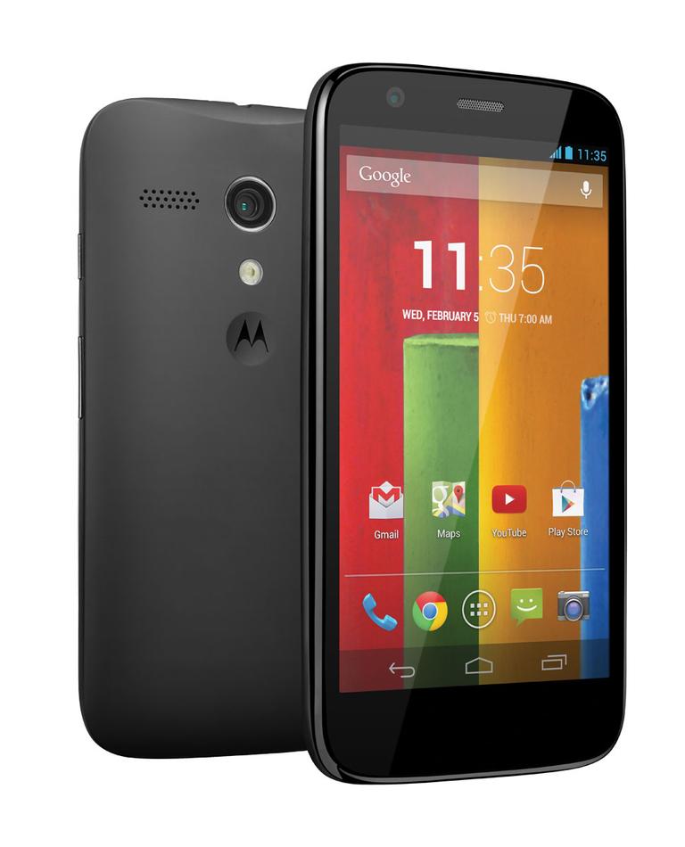Motorola Moto G en color negro, vista frontal y lateral