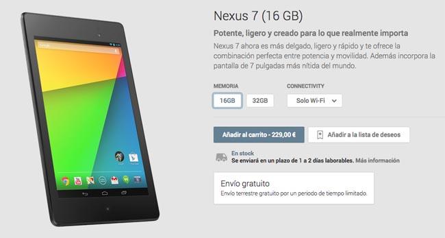 El nuevo Nexus 7 con gastos de envío gratis por tiempo limitado.