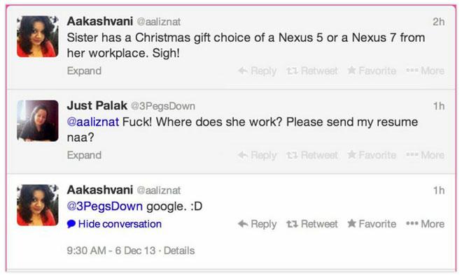 Conversación Twitter sobre Nexus 5