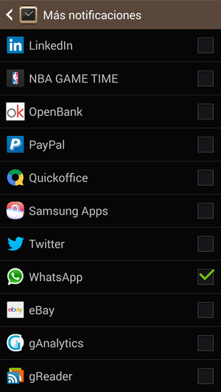 Elección de notificaciones para el Galaxy Gear