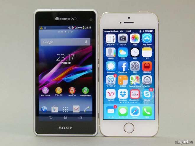 frontal del iPhone 5s y Sony Xperia Z1f