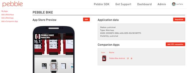 pagina app store Pebble