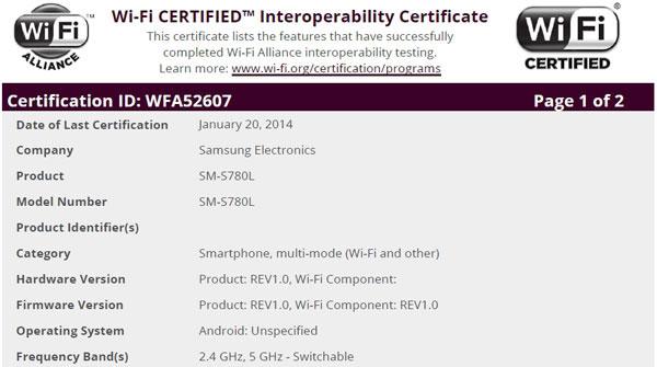 Certificacion WiFi Samsung SMS780L