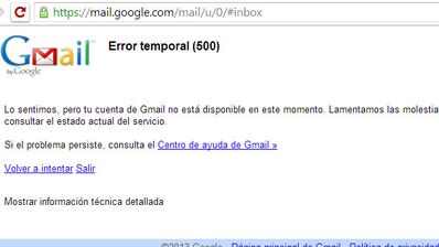 Pantalla de error de GMail