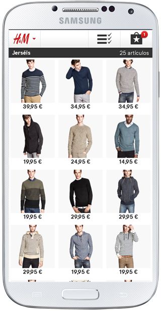 Listado prendas en H&M