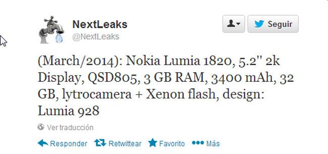 Filtracion sobre el Nokia Lumia 1820