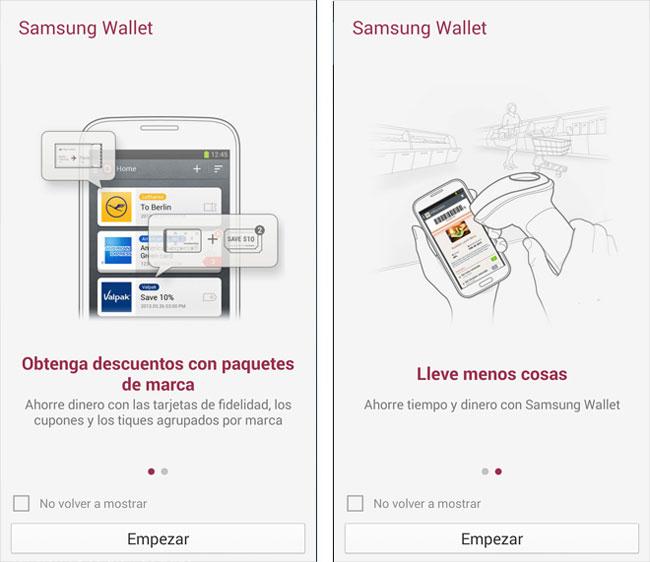 Interfaz de Samsung Wallet