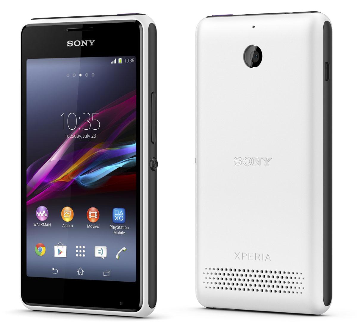 Sony Xperia E1 vista frontal y trasera del smartphone en color blanco