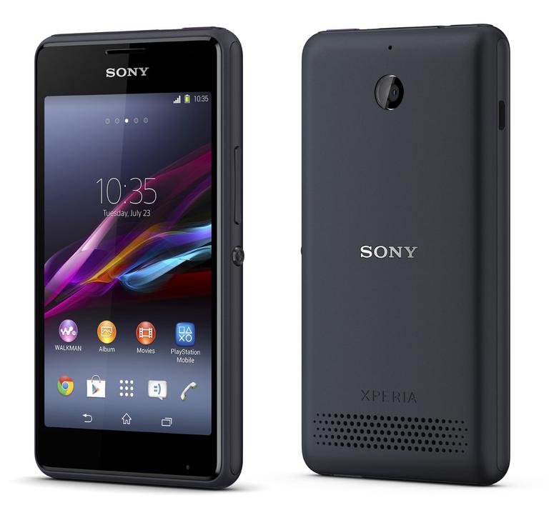 Sony Xperia E1 vista frontal y trasera del smartphone en color negro