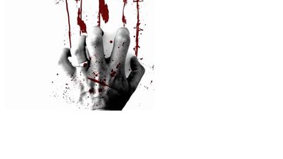 Mano con sangre sobre fondo blanco